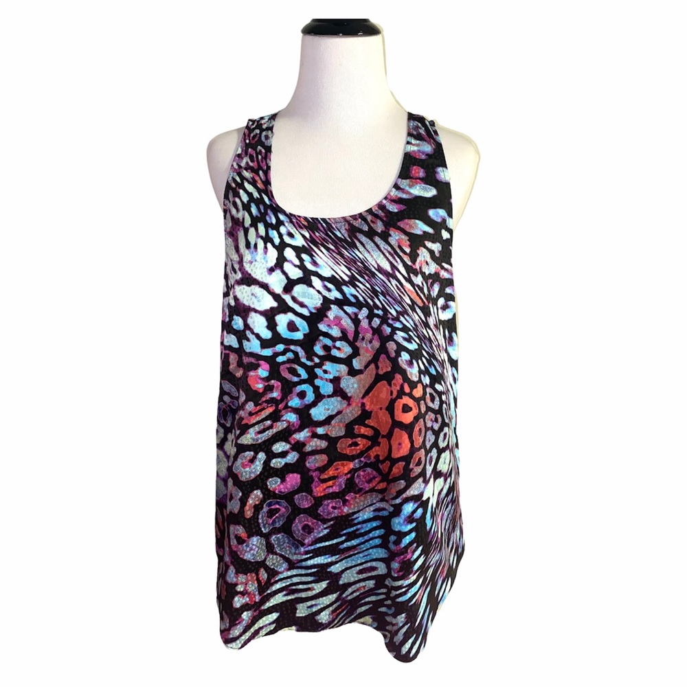 Rachel by Rachel Roy 🐆 leopard rainbow print top, ties in back, light satiny, S